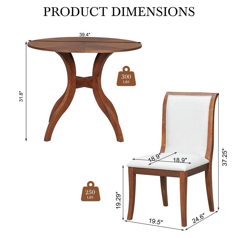 Traditional Kitchen Set with Upholstered Chairs and Round Dining Table