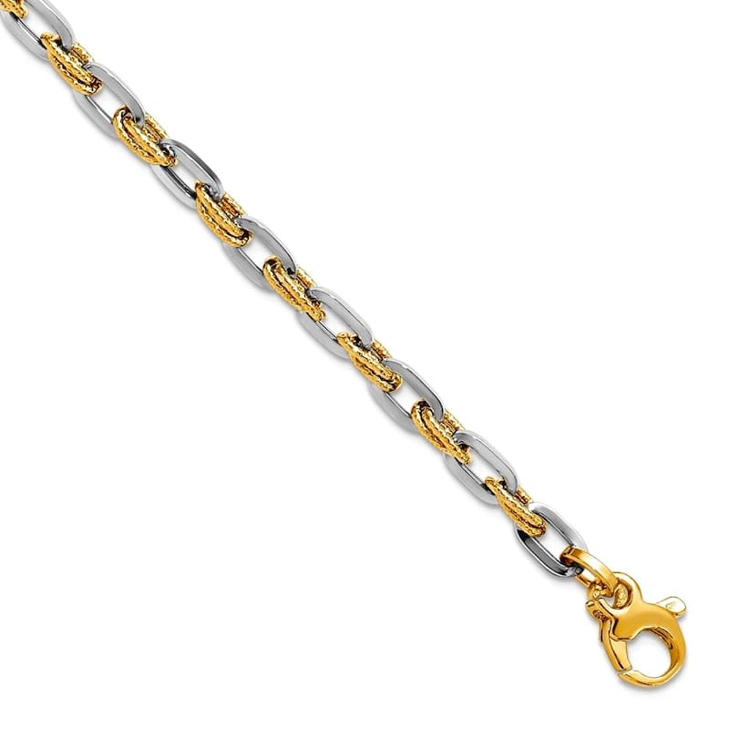 Curata 14k Two tone Gold 7.5" 2.3mm Diamond-cut Alternating Links Bracelet