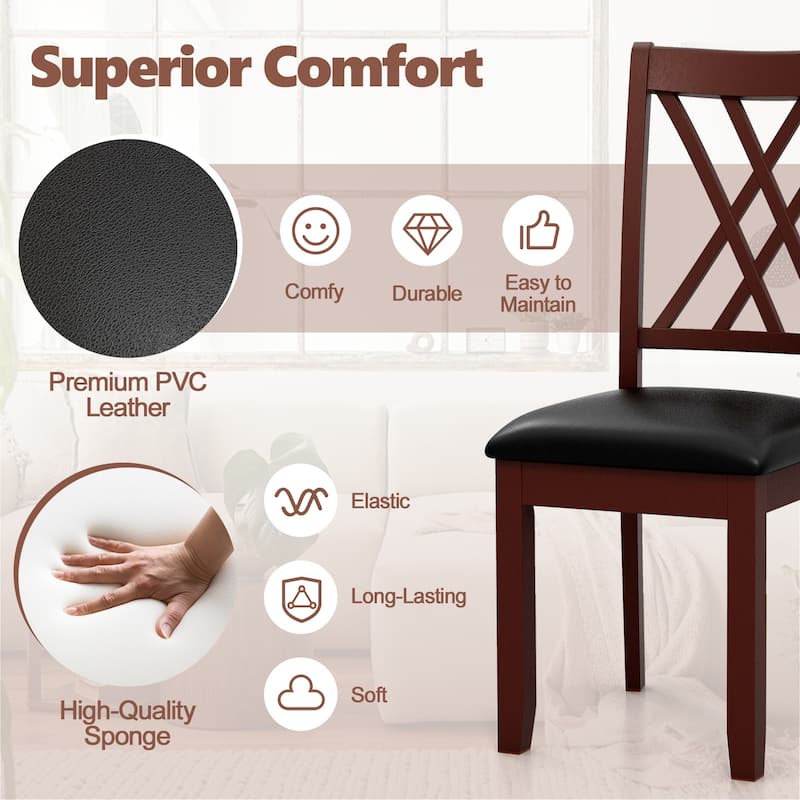 Set of 2 Dining Chair with Backrest and Padded Seat-Brown - 18" x 22" x 39" (L x W x H)