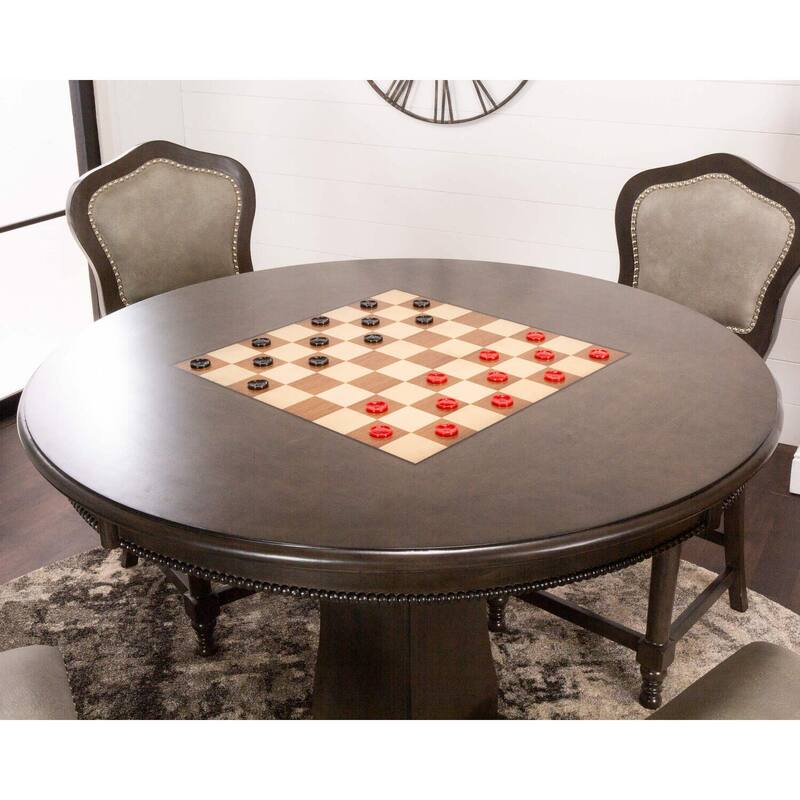 5 Piece Round Counter Height Dining Game Table Set - Poker, Chess, Rummy - Distressed Gray Wood & Stools