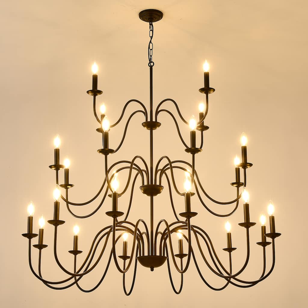 8-Light Farmhouse Chandelier, Black Metal Light Fixtures Industrial Adjustable Height-E12
