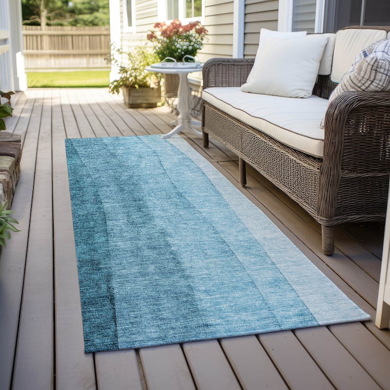 Machine Washable Indoor/ Outdoor Chantille Modern Horizon Rug - Teal - 2'3" x 7'6"