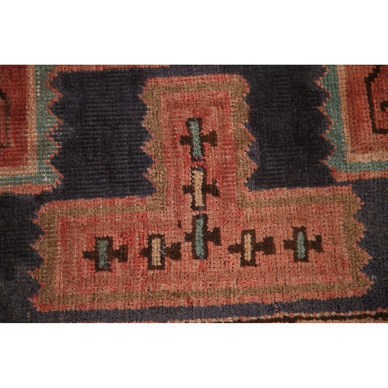 Geometric Pink Ardebil Persian Vintage Runner Rug Handmade Wool Carpet - 3'9"x 10'0"