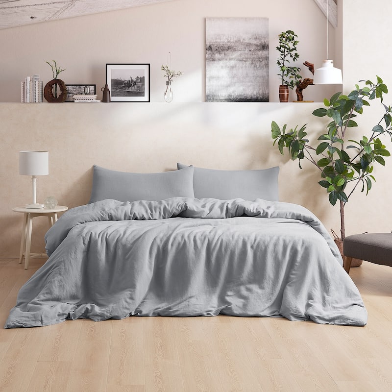 Dark Sky Reserve® - Bamboo Linen Oversized Duvet Cover - Portugal Made - Distressed Gray - Queen