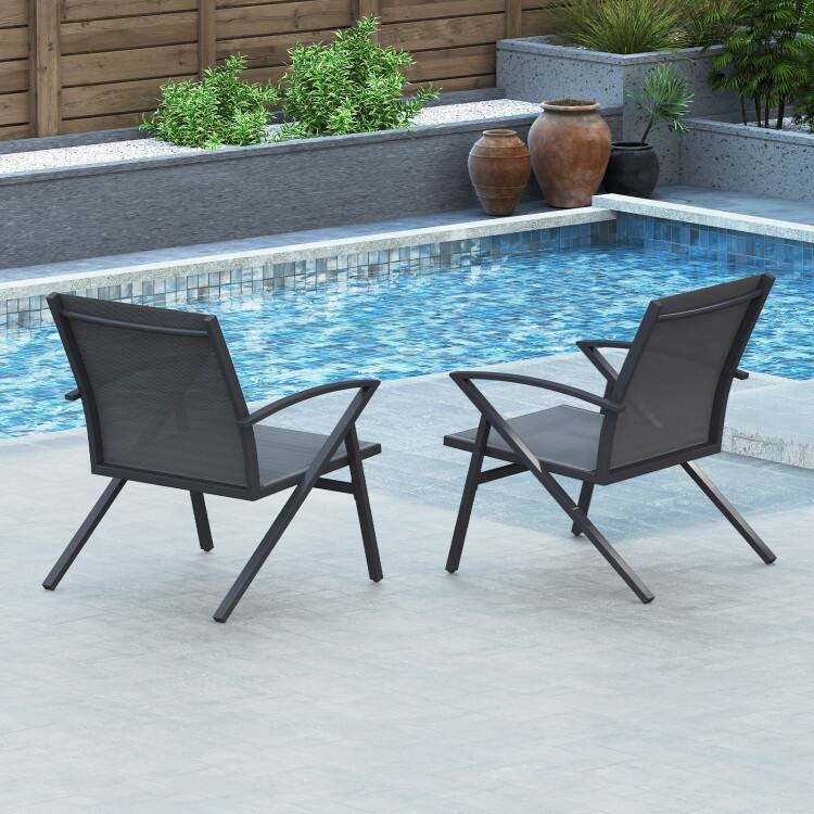 Grey Fabric Metal Patio Chairs Set of 2 Outdoor Lawn Seating Set - 26" × 24" × 30.5"