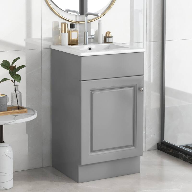 18" Bath Vanity with Sink - Door Shelf & Adjustable Interior Shelf