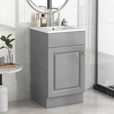 18" Bathroom Vanity w/Undermount Ceramic Sink, Free Standing Storage Vanity Cabinet with Soft Closing Door and Adjustable Shelf