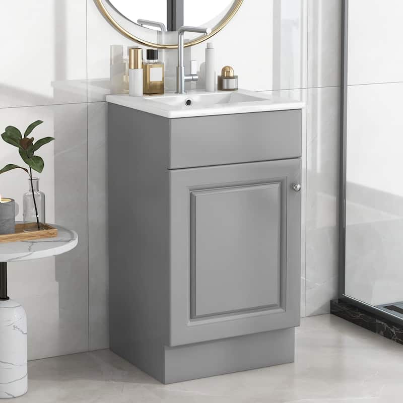 18" Bathroom Vanity with Sink, Vanity Cabinet with Door Shelf and Adjustable Shelf