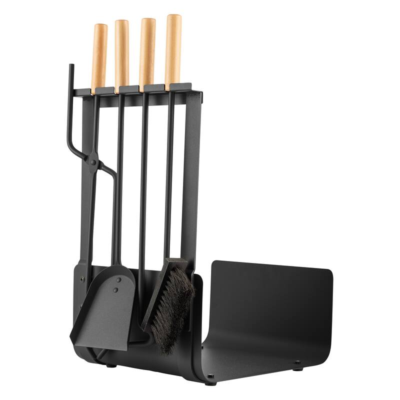 Lavish Home 5PC Fireplace Tool Set with Firewood Rack Stand (Black) - Black