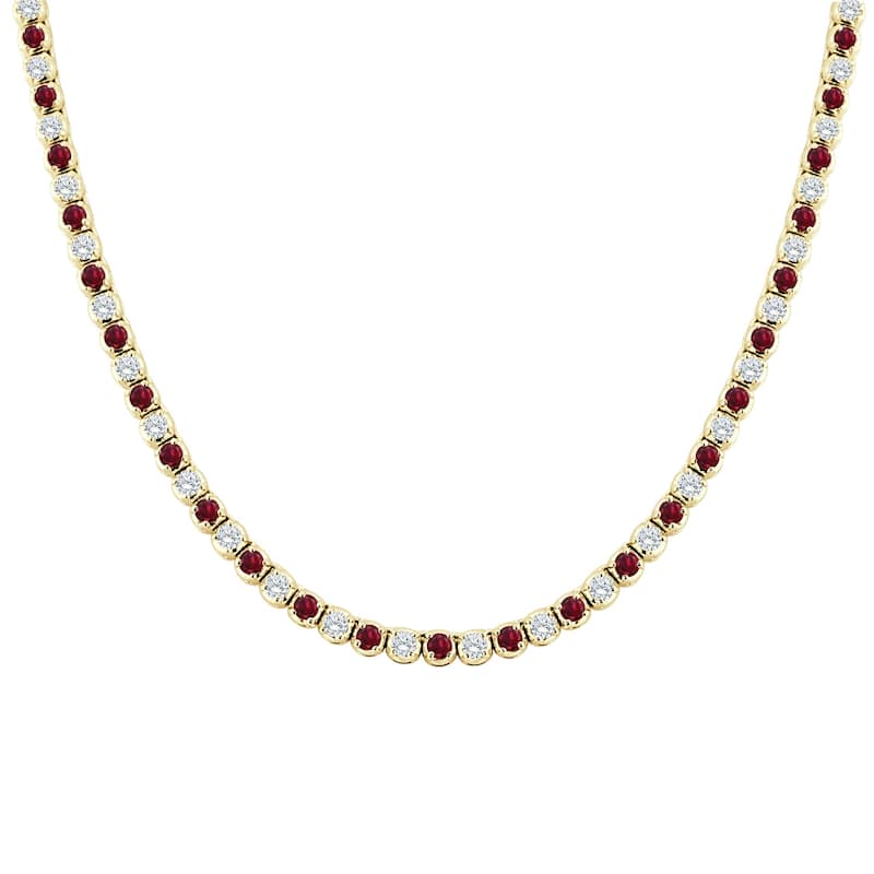 Auriya 14k Gold Ruby and Diamond Tennis Necklace