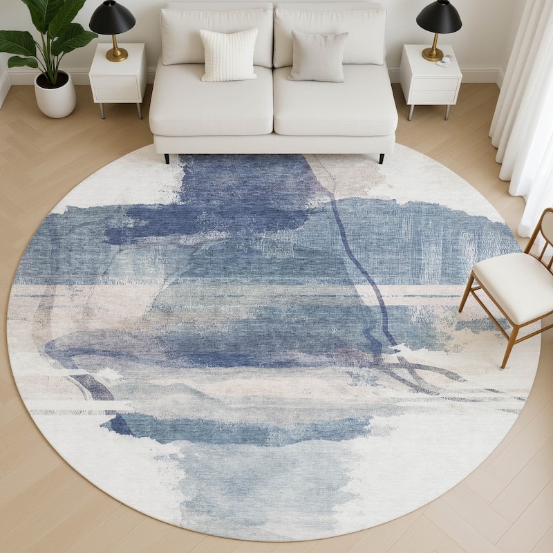 Premium Washable Super Soft Contemporary Chic Mayfield Rug - Blue - 8' x 8'