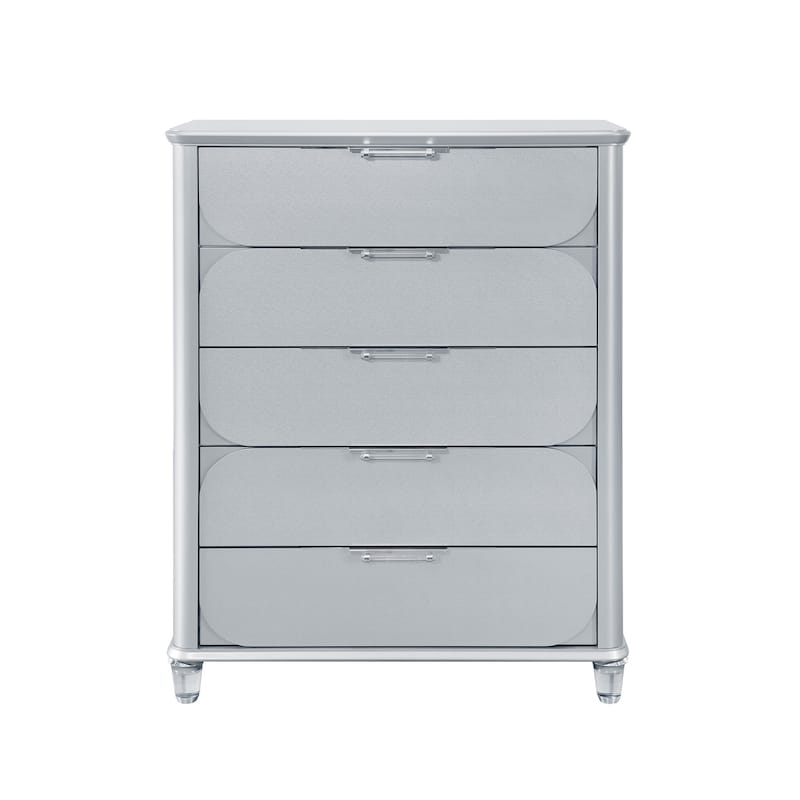 HomeRoots 38" Silver Wood Five Drawer Dresser