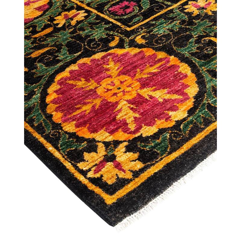 Overton Hand Knotted Wool Vintage Inspired Modern Contemporary Suzani Black Area Rug - 8' 2" x 10' 5"