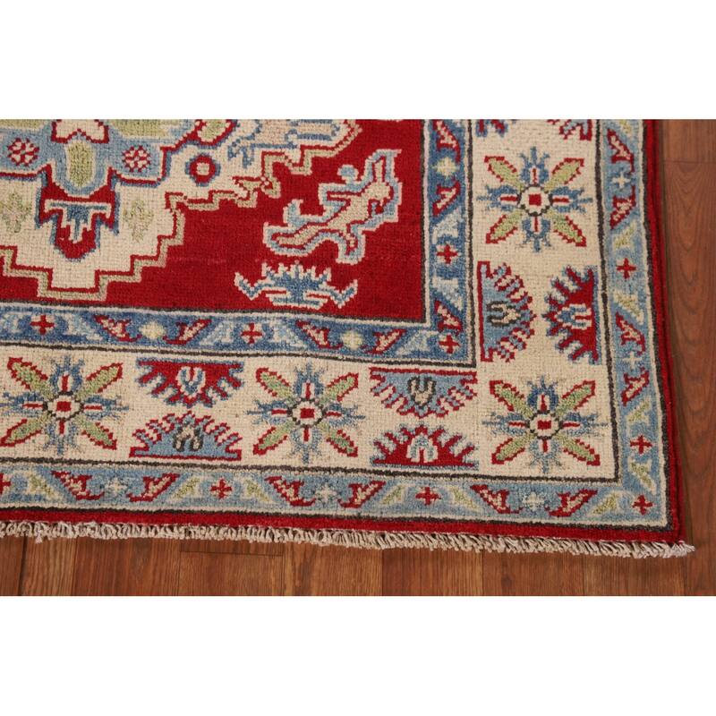 Traditional Red Kazak Rug Hand-Knotted Oriental Wool Carpet - 3'5"x 5'0"