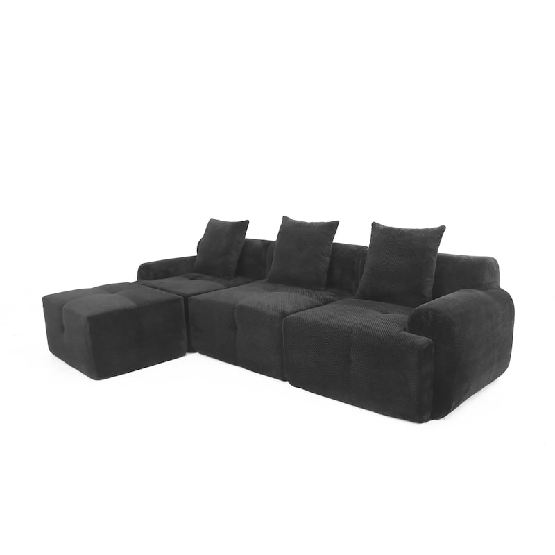 4-Piece L Shaped Upholstered Modular Sectional Sofa