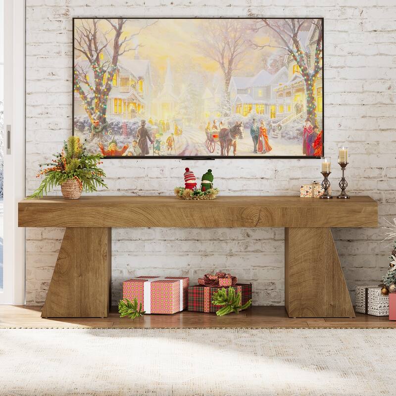 63'' TV Stand for 75 Inch TV, Farmhouse Entertainment Center with Sturdy Wooden Base