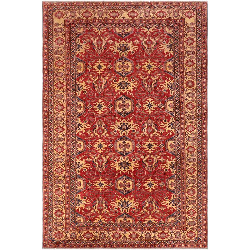 Southwestern Super Kazak Phoenix Red/Gold Hand Knotted Wool Rug - 9'9'' x 13'3''