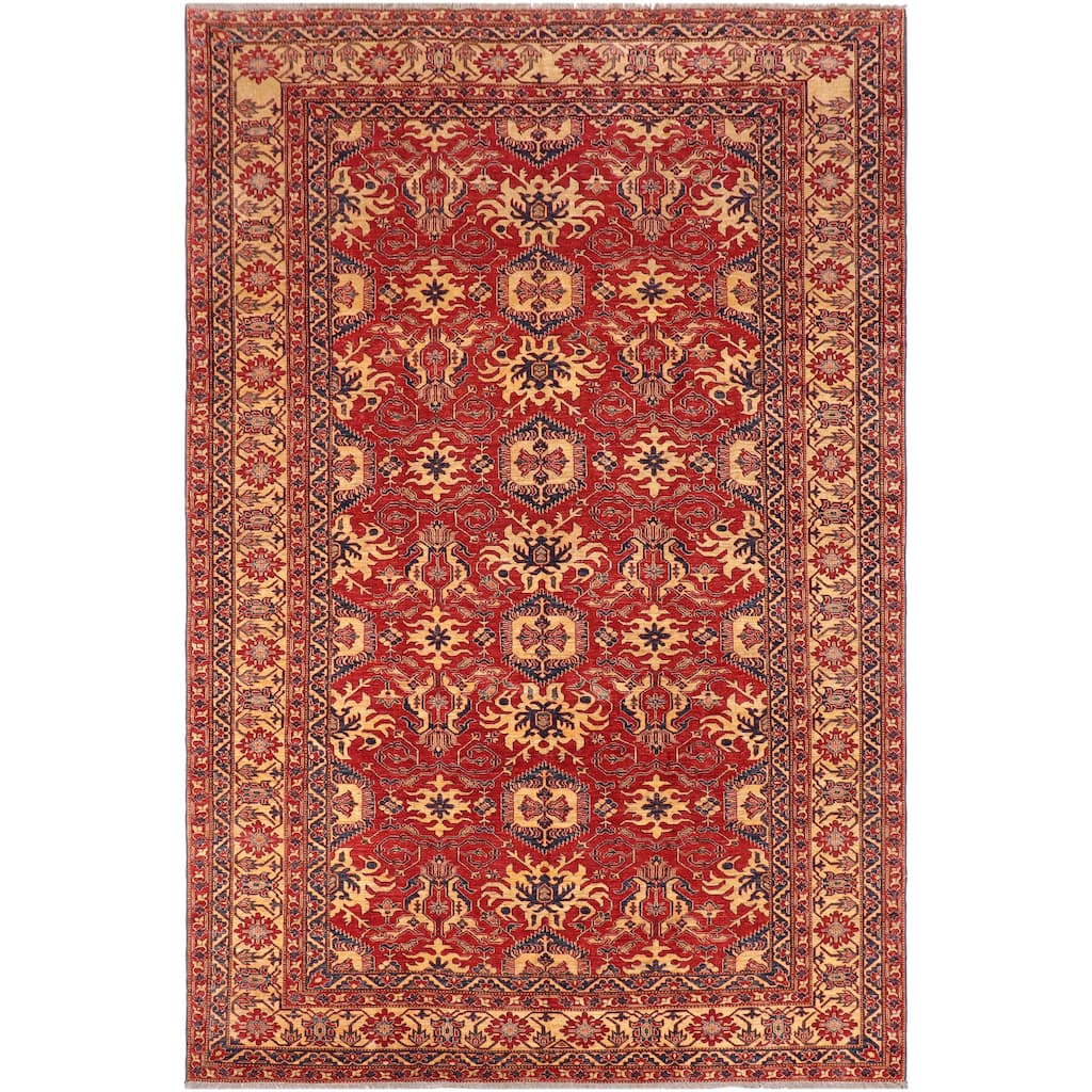 Southwestern Super Kazak Phoenix Red/Gold Hand Knotted Wool Rug - 9'9'' x 13'3''