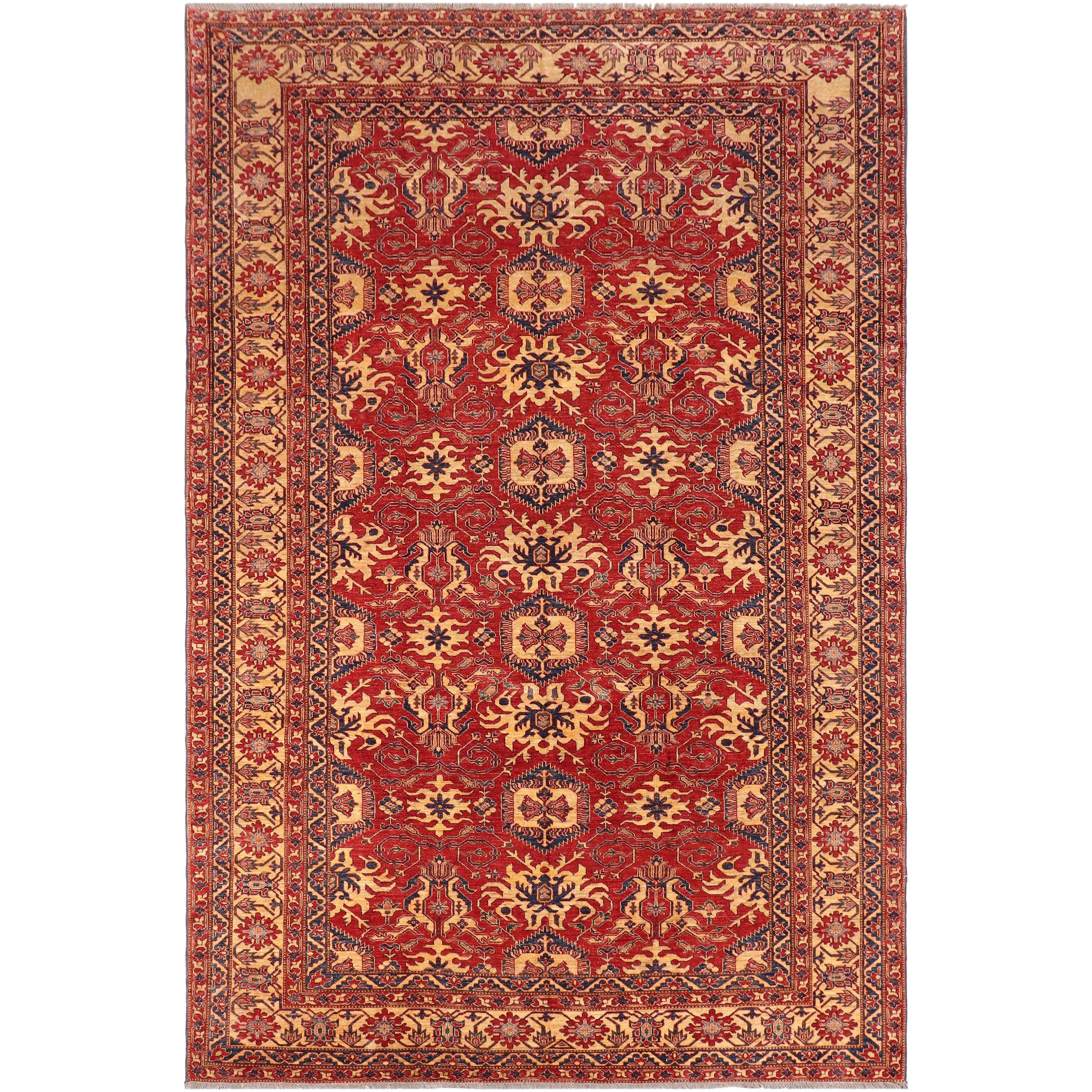 Southwestern Super Kazak Phoenix Red/Gold Hand Knotted Wool Rug - 9'9'' x 13'3''