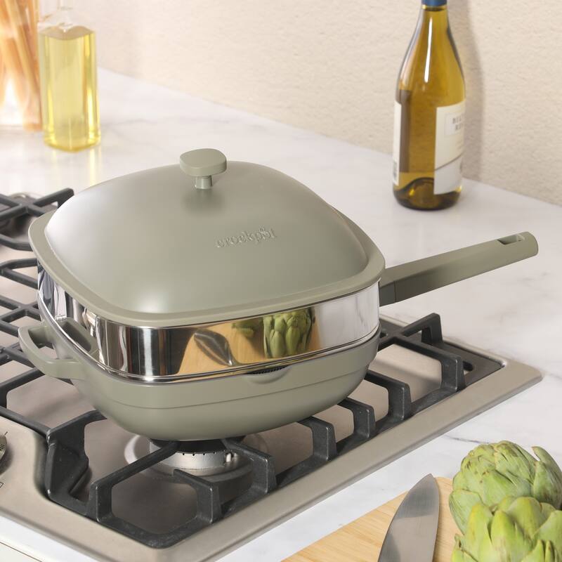 Crock Pot Northvale 5.3 Quart Ceramic Nonstick Sauté Pan with Steamer Basket & Lid, Cast Aluminum Induction Base