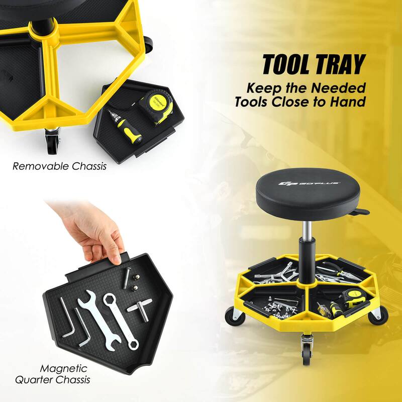 Costway Heavy-Duty Adjustable Height Rolling Stool with Tool Tray - See Details