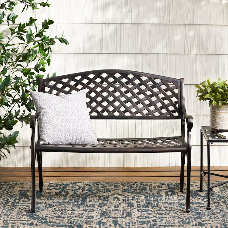 Roomfitters Spencer Outdoor Cast Aluminum Bench, Decorative Patio Garden Seating, Copper
