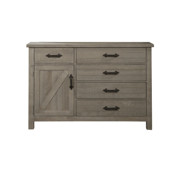 Austin Five Drawer One Door Solid Wood Dresser in Rustic Gray
