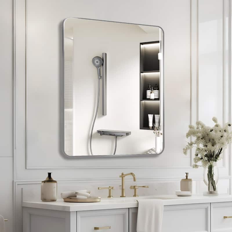 Bathroom Mirror for Over Sink Wall Mirror Metal Frame Rounded Rectangular Vanity Mirrors for Bedroom Living Room Entryway Decor