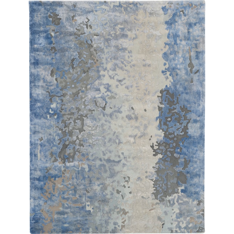 Nourison Prismatic Shimmering Carved Blue Ivory Abstract Area Rug