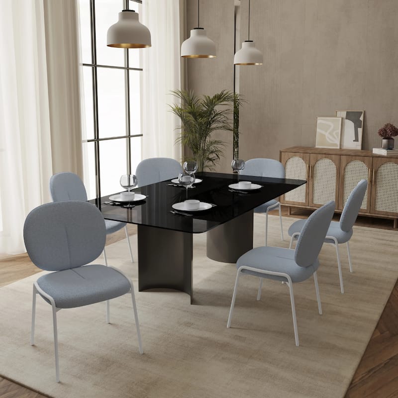 Celestial Modern Boucle Dining Chairs - Upholstered Accent Side Chairs with White Powder-Coated Iron Frame Set of 2