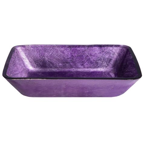 Rectangular Purple Foil Glass Vessel Sink