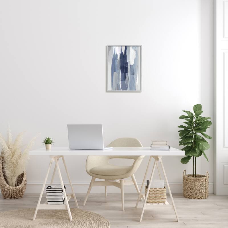 Stupell Layers of Blue and White Abstract Movements Framed Wall Art