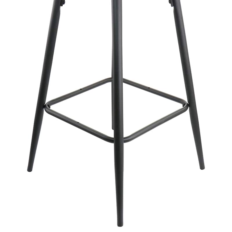 Elama 2 Piece Diamond Stitched Faux Leather Bar Chair in Black with Metal Legs