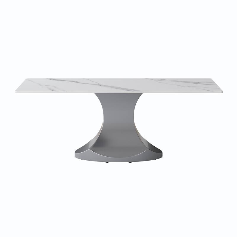 Rectangular Dining Table, Faux Marble Kitchen Dining Table with Grey Pedestal.
