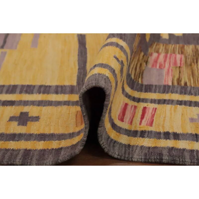 Hand Woven Oriental 100% Wool Carpet Southwestern Tribal Yellow & Gold Kilim Area Rug - 8' 0'' X 5' 0''