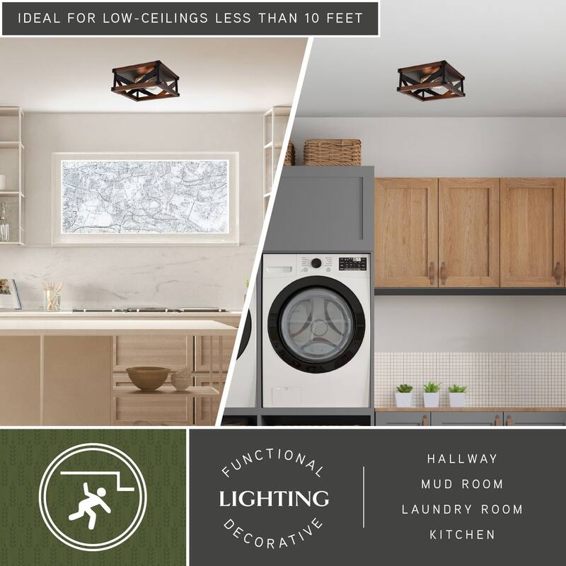 Wade 13-in W Black Rustic Square Open Cage Flush Mount Ceiling Light Fixture - 13-in W x 5.5-in H x 13-in D