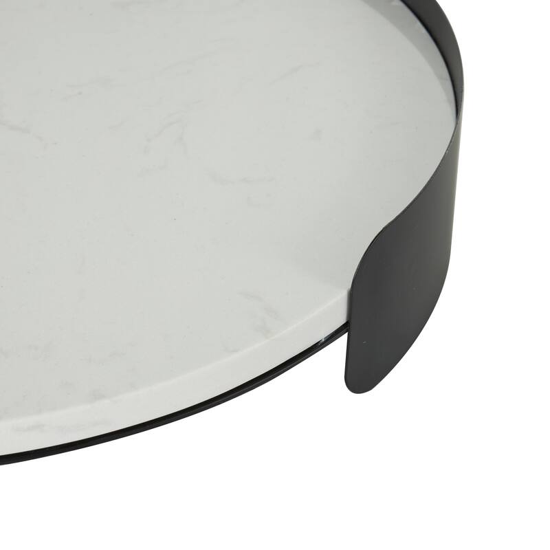 White Marble Round Living Room Decor Tray with Black Metal Frame