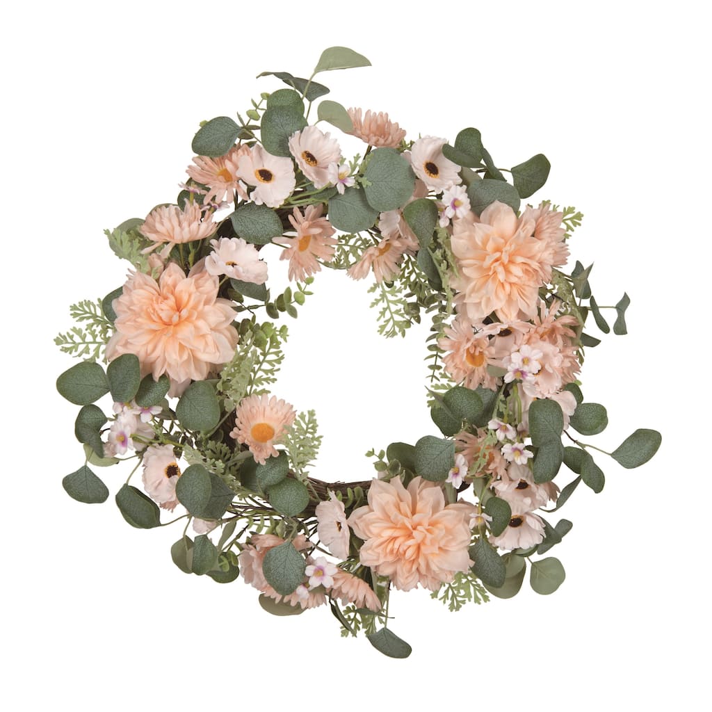 Transpac Plastic 24" Multicolor Spring Eucalyptus Daisy Wreath