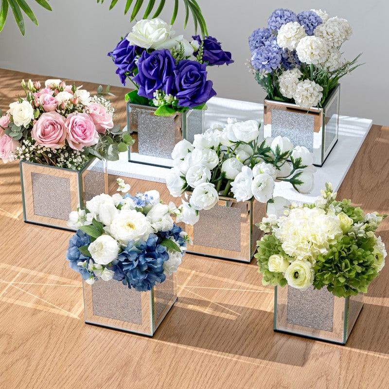 Square Mirrored Glass Table Vase (Set of 6)