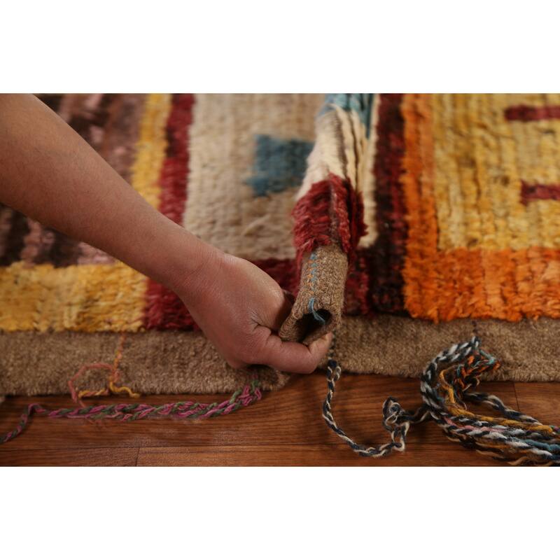 Hand Knotted Oriental 100% Wool Carpet Modern Tribal Multi-Colored Moroccan Area Rug - 9' 11'' X 6' 9''