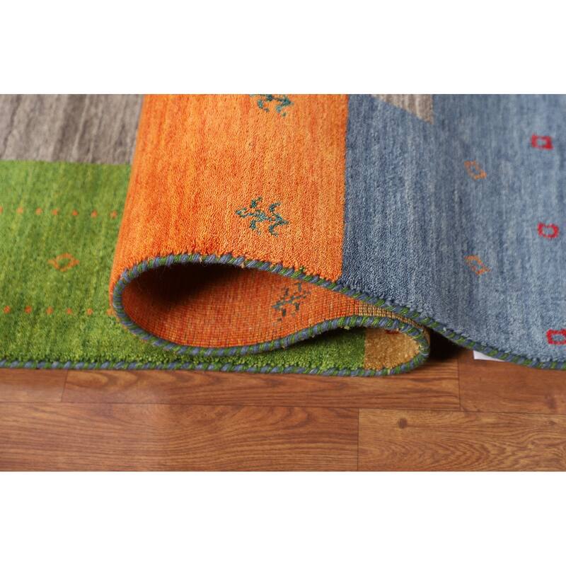 Striped Gabbeh Indian Area Rug Handmade Multi-Color Wool Carpet - 8'1"x 9'7"