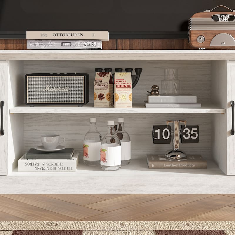 Modern TV Stand with Adjustable Shelf and Cabinet Doors, Media Console for 70” TV