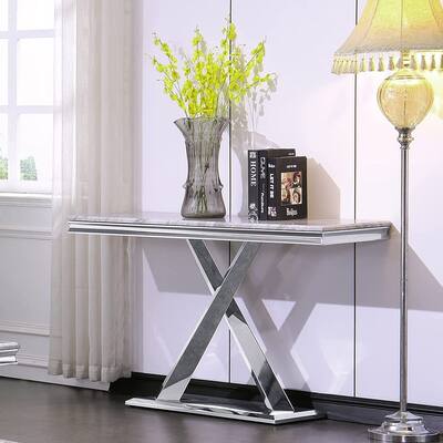 Luxury Console Tables With Mirrored Metal X-Shape Base for Entryway