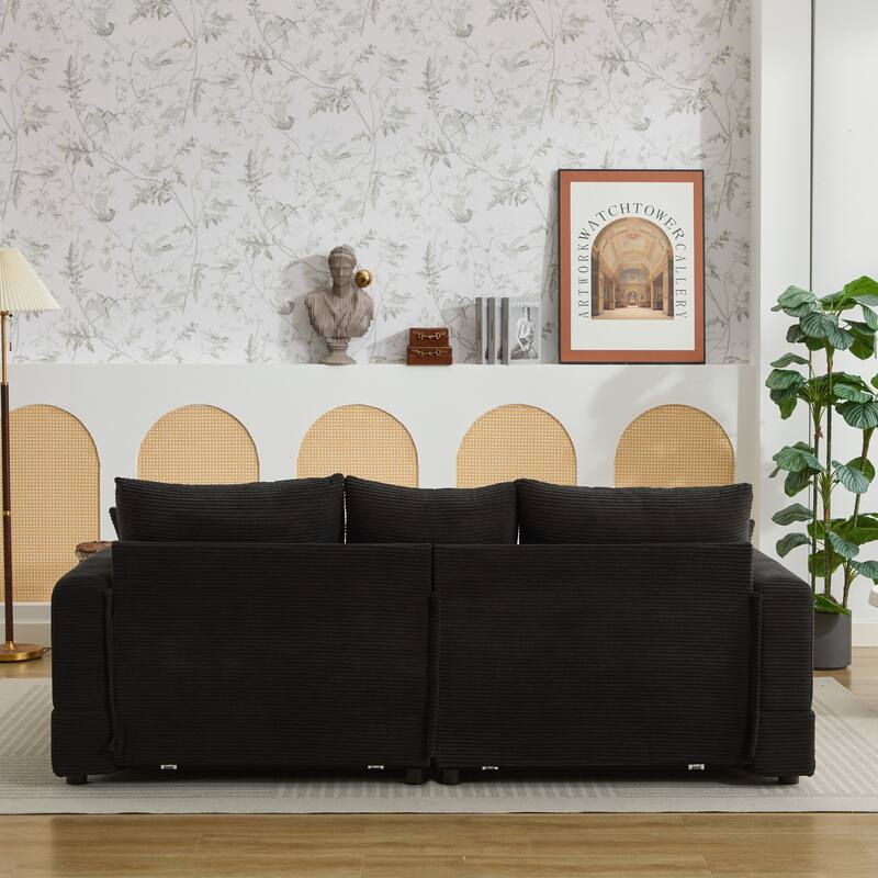 2 Pieces Corduroy Sectional Couch Cushion Covers with 2 Pillows, Black