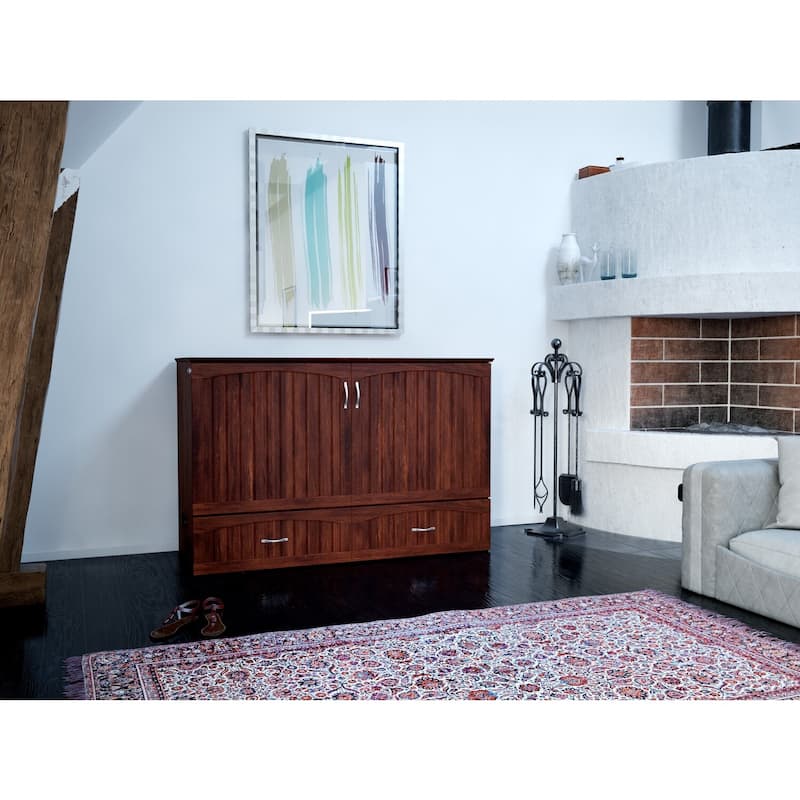 Murphy Bed Chest with 6 inch Memory Foam Folding Mattress, Built-In Charging Station and Storage Drawer, Full