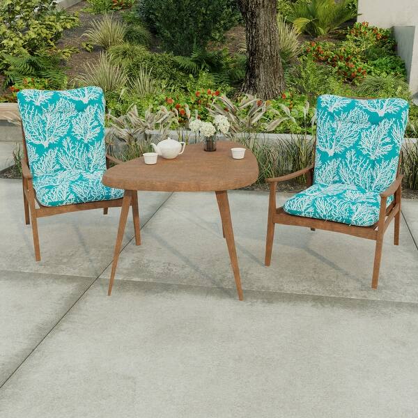 21" x 38" Turquoise Nautical Outdoor Chair Cushion with Ties and Loop