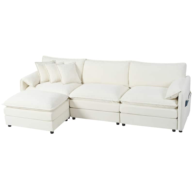 109.45" Chenille Upholstered L-Shaped Modular Sectional Sofa with Double-Layer Cushions, DIY Combination