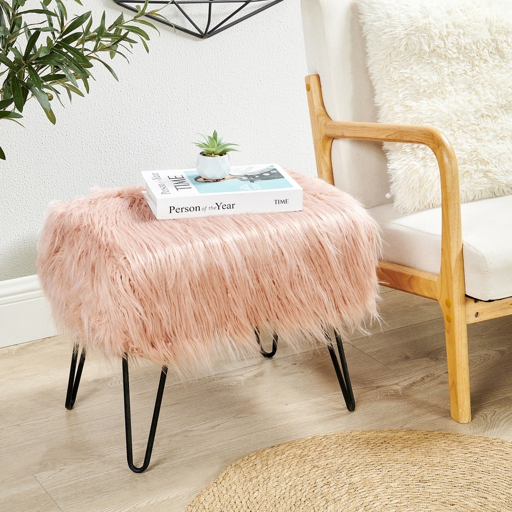 Mongolian Fauxfur Ottoman