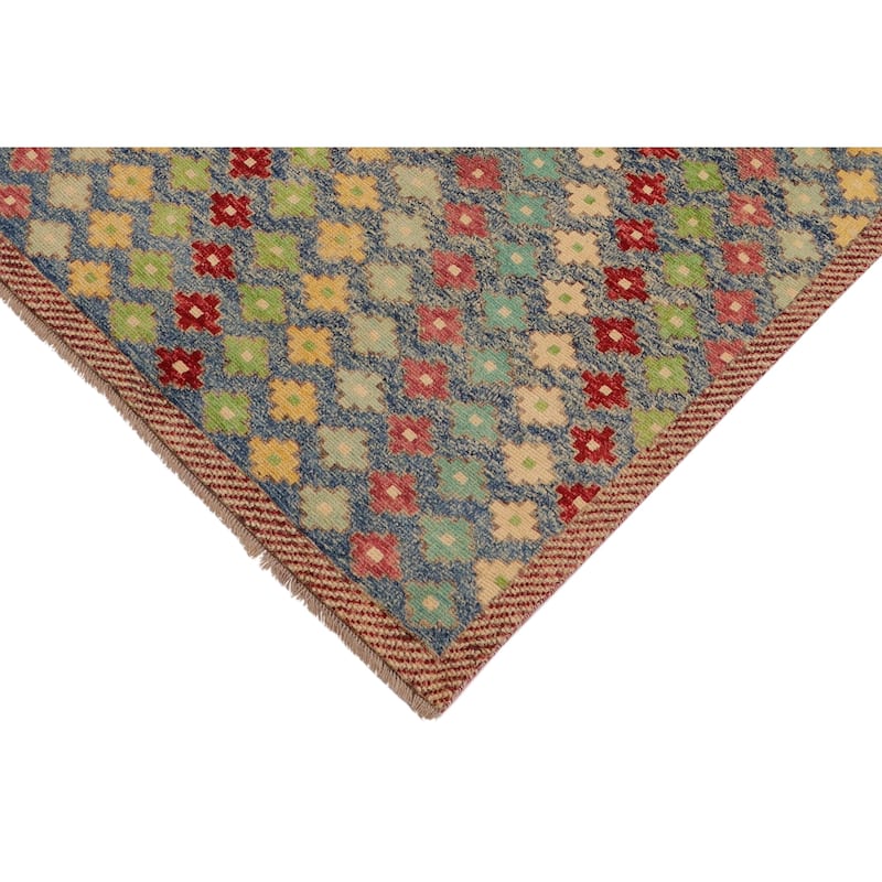 Contemporary Balochi Spears Blue/Red Hand Knotted Wool Rug - 4'1'' x 6'0''