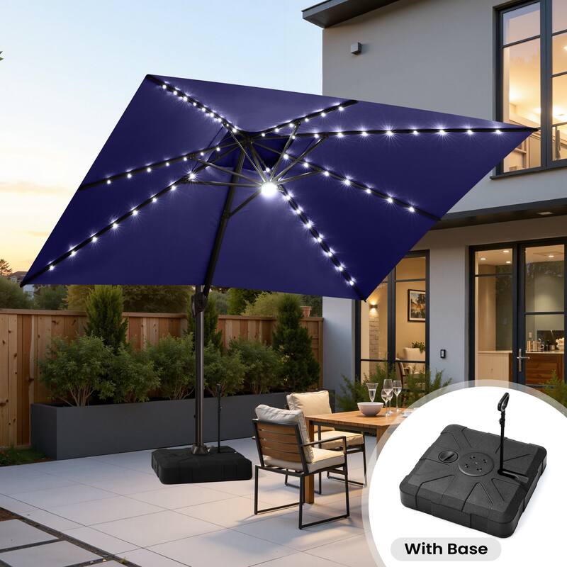 13 x 10 FT Double Top Solar powered LED Patio Cantilever Umbrella Aluminum with Base